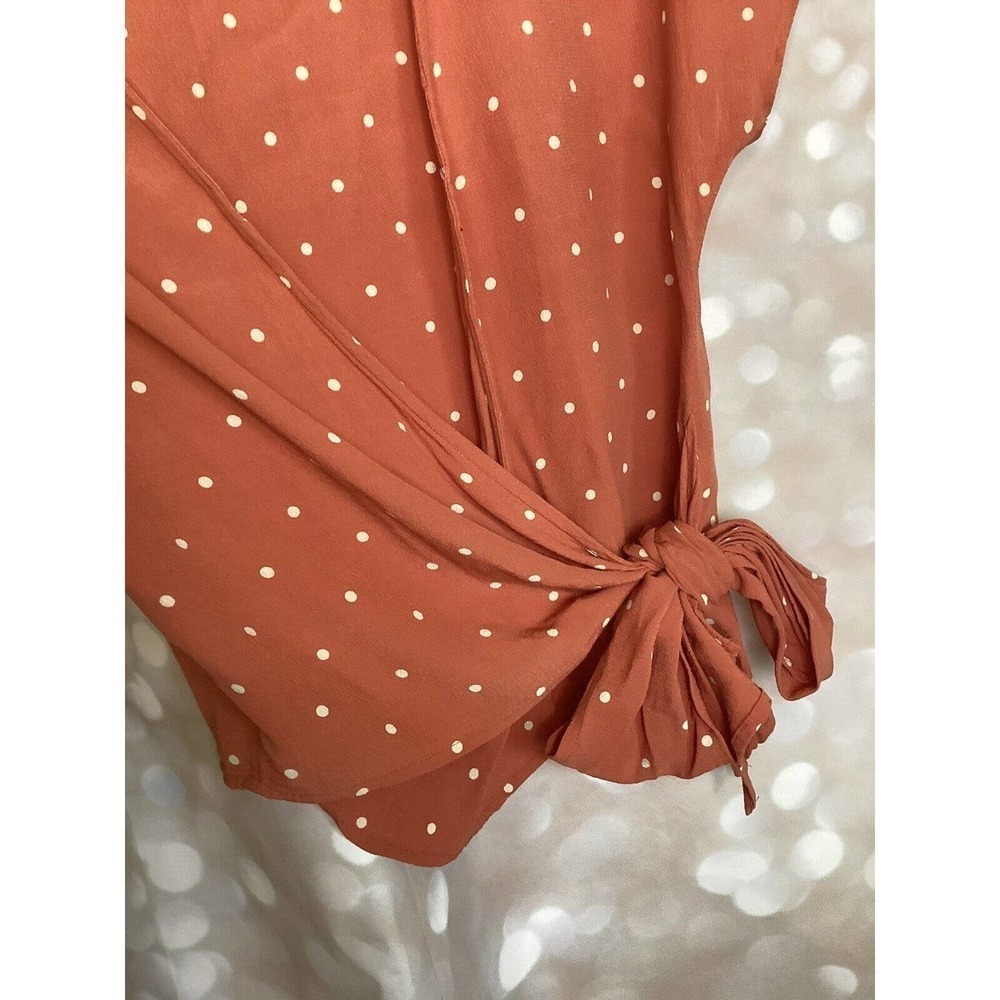 Madewell Women's Size XXS Sash Tie Wrap Top Pink Chiffon W/ Polka Dots - Picture 5 of 6